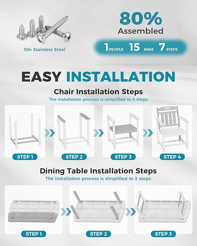 Ciokea HDPE Outdoor Dining Set, 7-Piece Patio Table and Chairs Set - Image 7