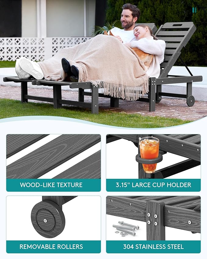 SERWALL Outdoor Chaise Lounge Set of 4, HDPE Lounger - Image 6