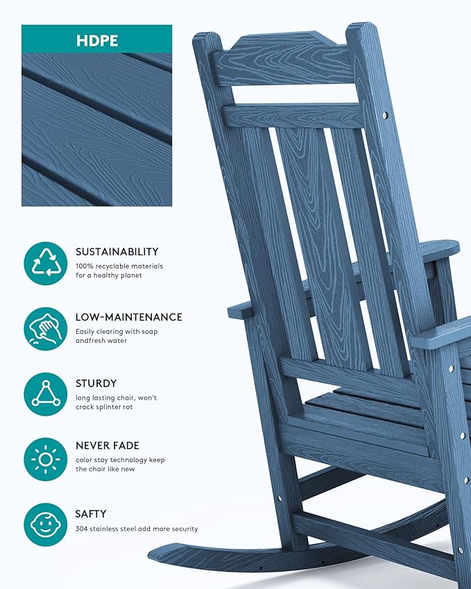 SERWALL Outdoor Rocking Chair Set of 6, Patio Rocking Chair Sets, HDPE Rocking - Image 5