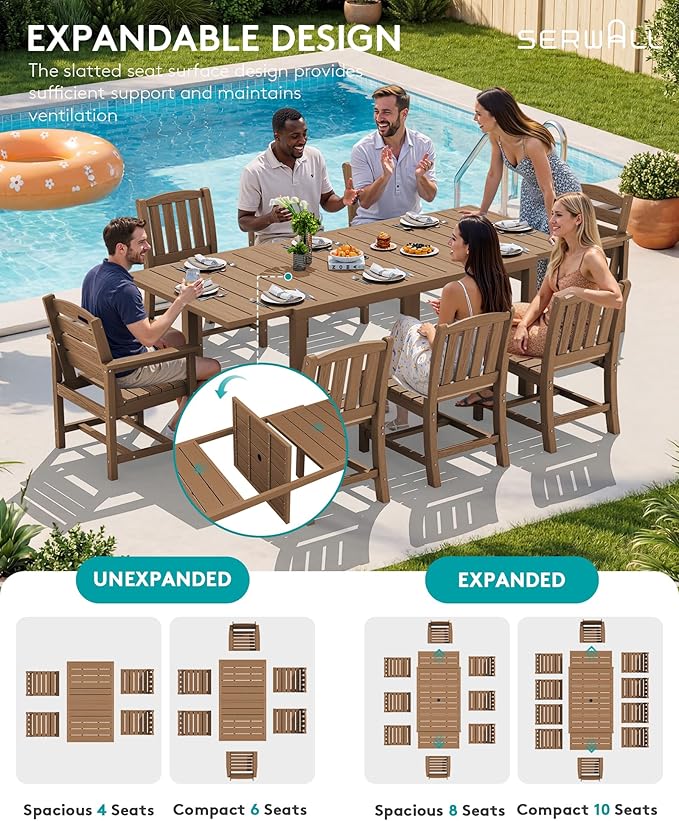 SERWALL 7-Piece Outdoor Dining Set, All Weather HDPE Outdoor Furniture Set - Image 6