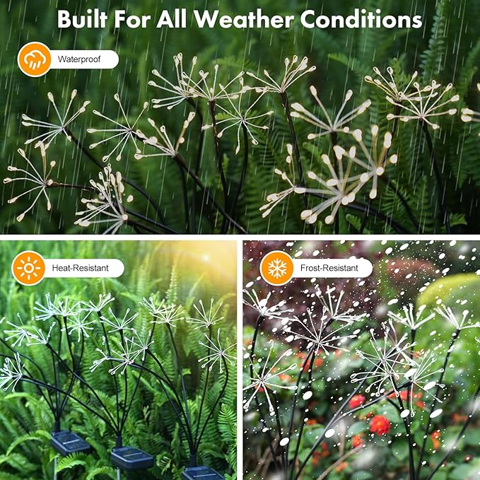 Kwaiffeo Solar Garden Light 4 Pack Outdoor Waterproof Firework Lights - Image 6