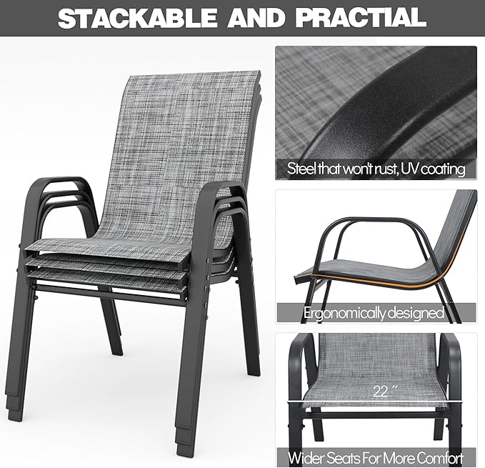 Patio Chairs Set of 8, Stackable Outdoor Dining Chairs - Image 6