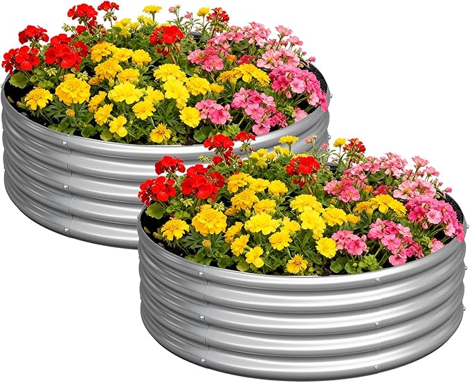 zizin 2 Pcs Round 3x3x1ft Raised Garden Bed Kit Metal Planter Box by zizin