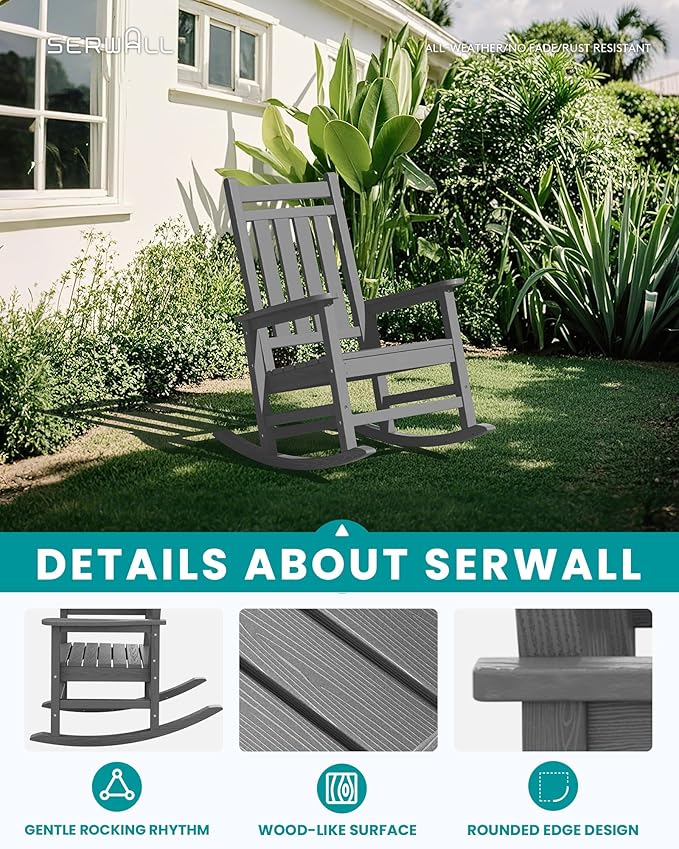 SERWALL Oversized Outdoor Rocking Chair Set of 2, HDPE Rocker - Image 5