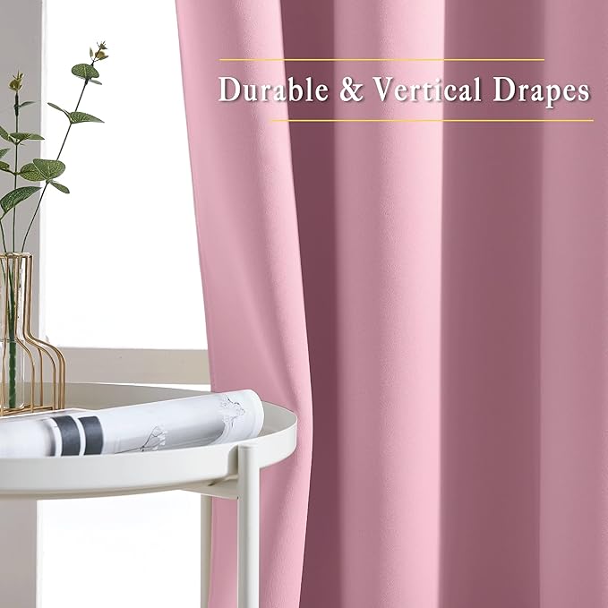 NICETOWN Rouge Pink Blackout Curtain Panel 63 inch Long - Image 6