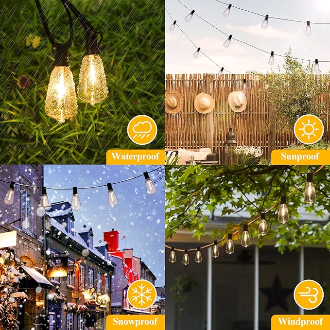 Brightever 50FT Outdoor String Lights Waterproof, 2700K Bright LED Patio Lights - Image 5