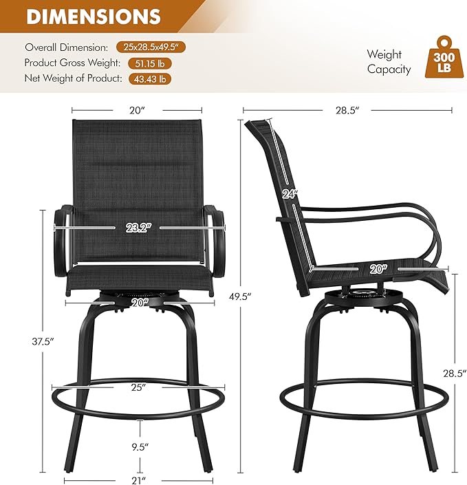 Yaheetech 6 Piece Patio Swivel Bar Stools Texteline Chairs - Image 3