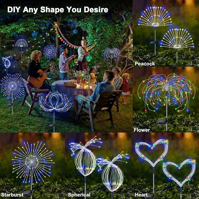 Solar Garden Lights Outdoor, 2 Pack 120 LED Twinkling Firework Lights Decorative - Image 4