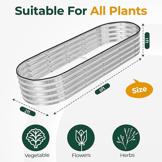 Utopia Home Galvanized Raised Garden Bed, 6 by 2 feet Lightweight Planter Boxes - Image 2