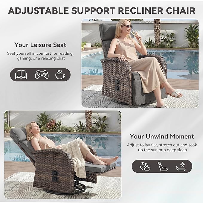 Zero Gravity Patio Swivel Rocking Recliner Chair - Image 5