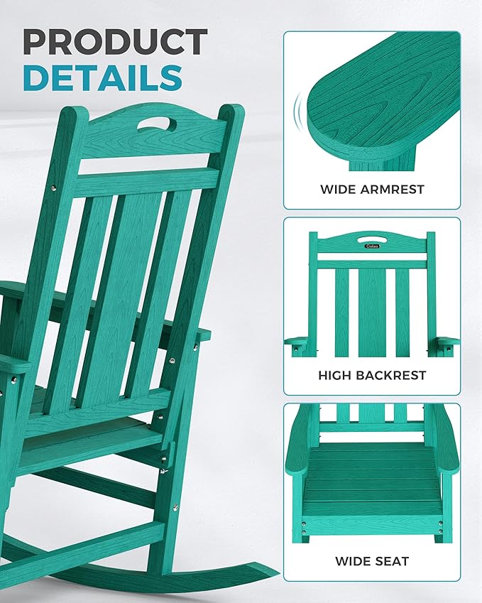 Ciokea Oversized Outdoor Rocking Chair, 380lbs Heavy-Duty Large Patio Rocker - Image 6