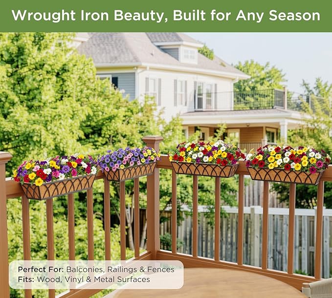 HFHOME 24 inch Window Deck Rail Planter Including Coco Liner - Image 7