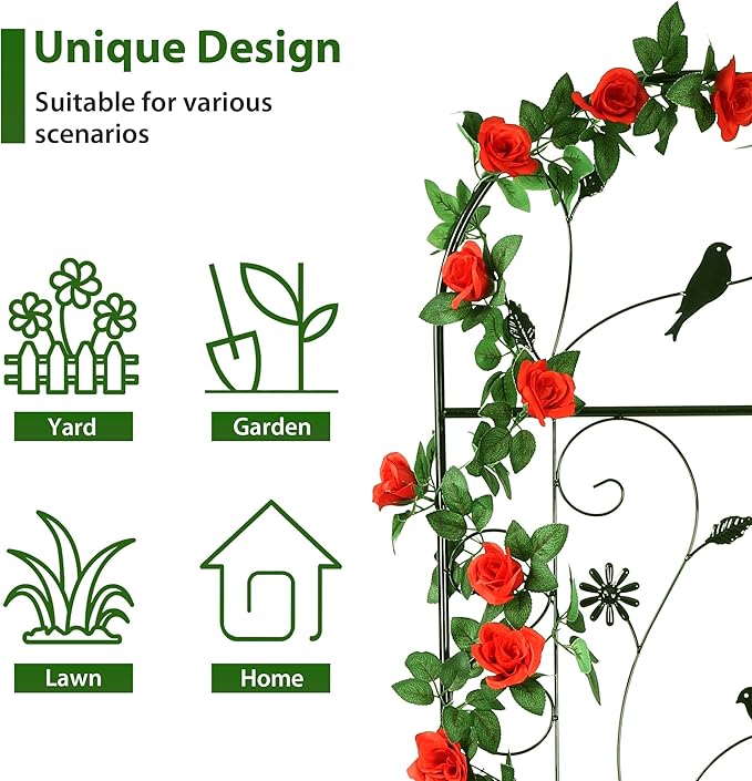 Metal Garden Trellis for Climbing Plants, 2 Pack 86.5" x 19.7" Black Plant - Image 4