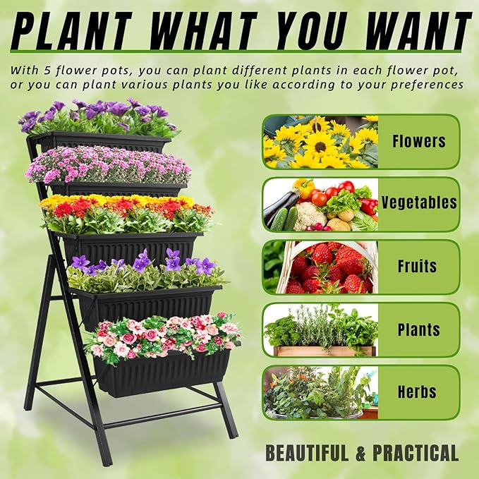 Homdox 3.74FT Vertical Garden Bed, 5 Tiers Vertical Raised Garden Planter - Image 5
