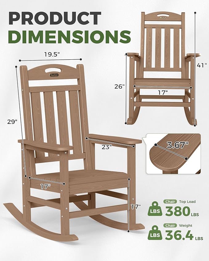 Oversized Rocking Chairs Outdoor Set of 2, High Back Porch Rocking Chair - Image 3
