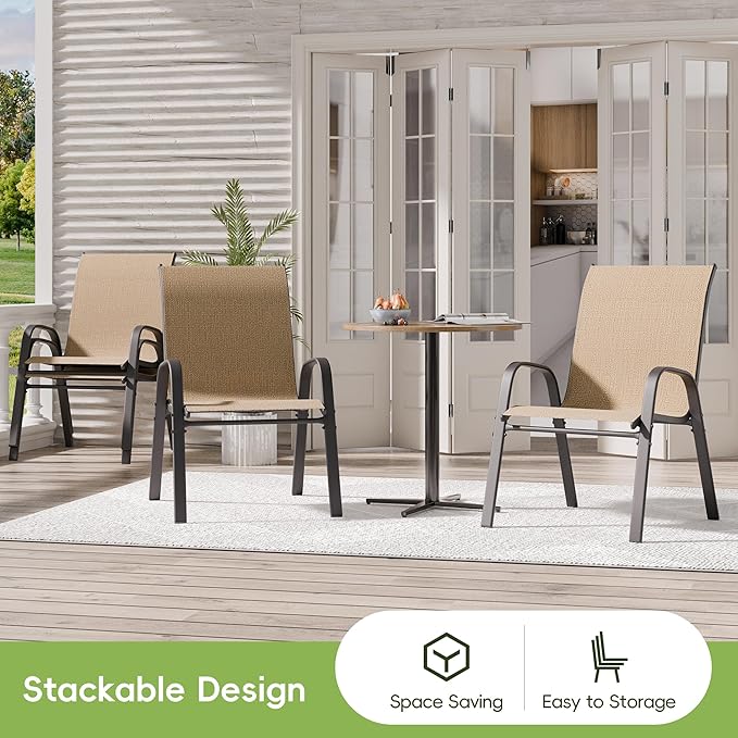 Patio Chairs Set of 2, Outdoor Dining Chairs Stackable - Image 4