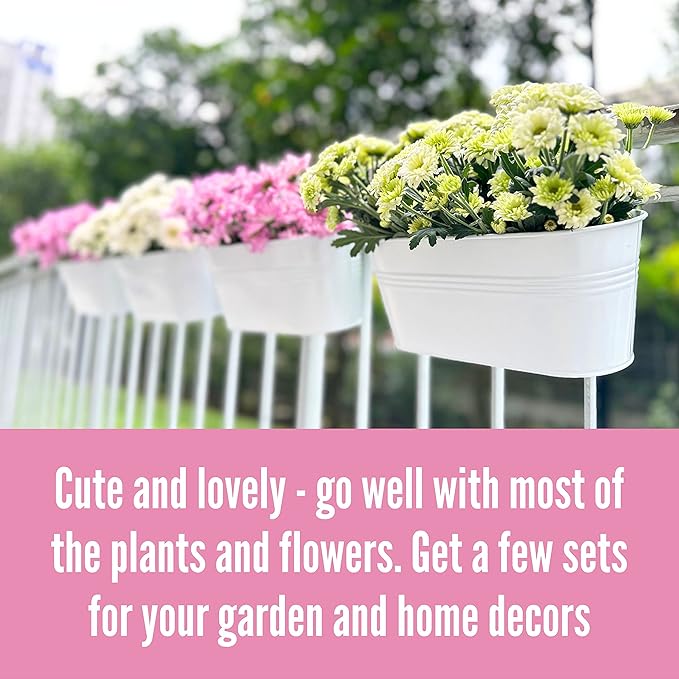 LaLaGreen Rail Planter Outdoor Plants White Metal Iron Hanging Flower Pots Deck - Image 9