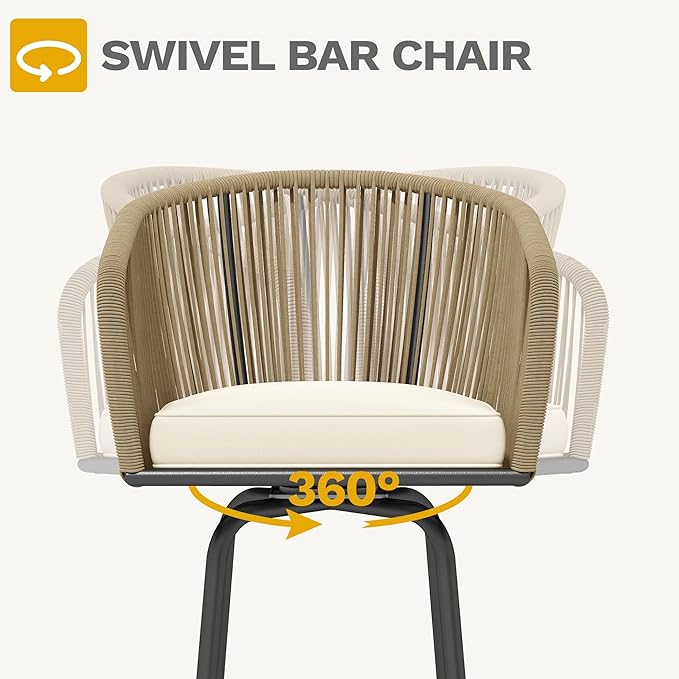 DWVO Outdoor Counter Height Bar Stools Set of 2, Patio Swivel Bar Chairs - Image 6