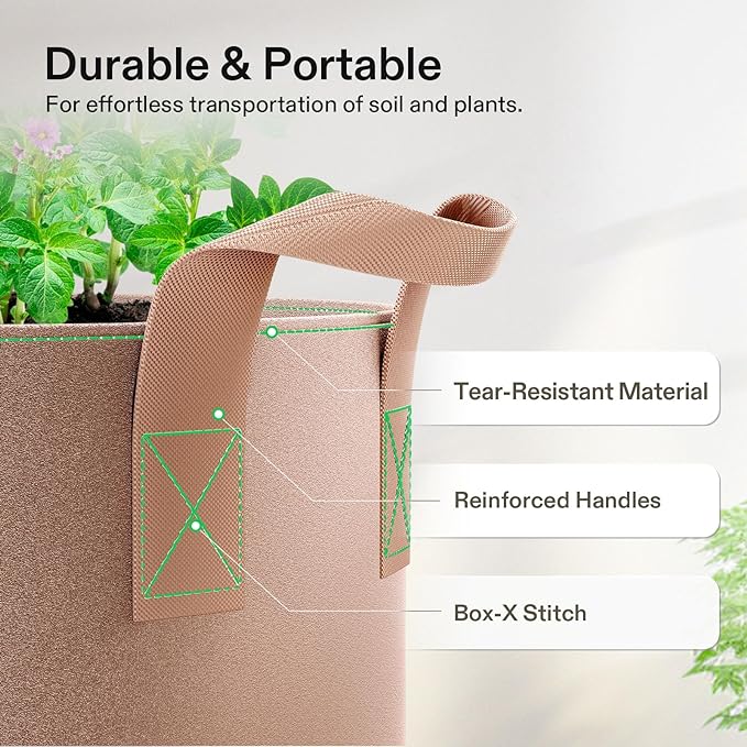 VIVOSUN 5-Pack 15 Gallons Grow Bags Heavy Duty Thickened Nonwoven Fabric Pots - Image 6