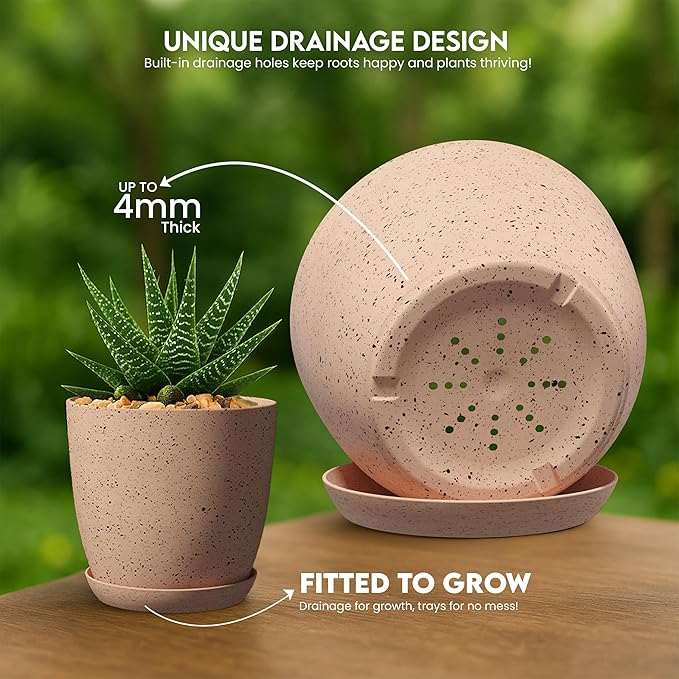 Utopia Home - Spotty Plant Pots Indoor - 7/6.6/6/5.3/4.8 Inches Flower Pots - - Image 4