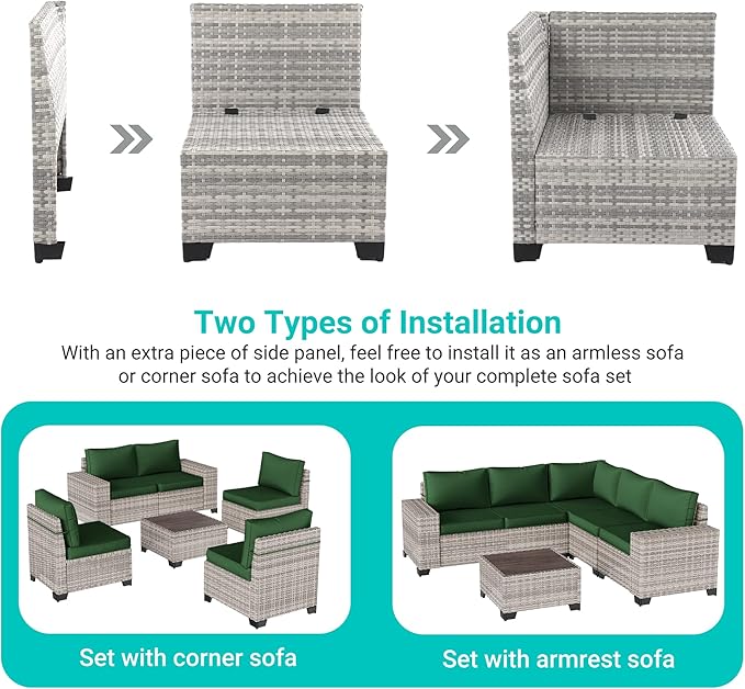 6-Piece Outdoor Patio Furniture Set Wicker Sectional Sofa Set, Patio - Image 5