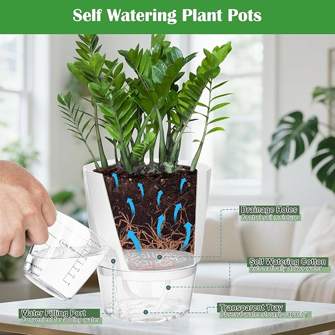 KIMCHOMERSE Self Watering Plant Pots, 4.7 Inch Plant Pots 3 Pack Indoor Planter - Image 2