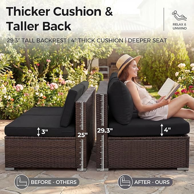 NICESOUL 8 Seater Modern Outdoor Seating Group, Plus Size Big Wicker Patio - Image 6