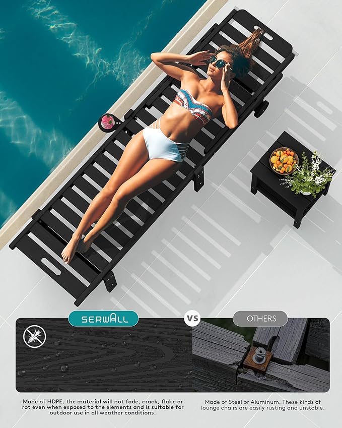 SERWALL Patio Chaise Lounge Chair, HDPE Outdoor Lounge Chair - Image 7