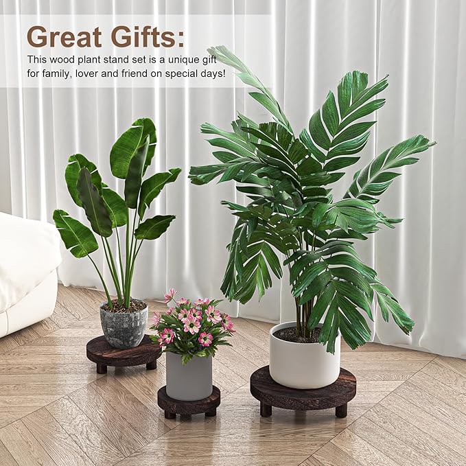 3 Pcs Wood Plant Stand Indoor Outdoor, Round Wood Riser - Image 8