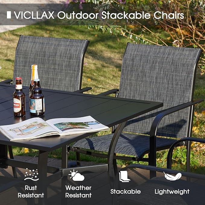 VICLLAX Patio Dining Set for 6, 7 Pieces Outdoor Furniture Set- 47" Round Patio - Image 3