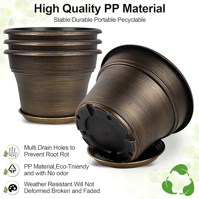 Plant Planters Pots Set of 4 Pack 8 Inch, Plastic Flower Pot - Image 5