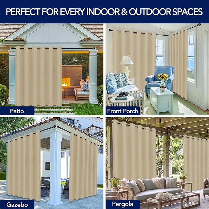 PureFit Outdoor Curtains for Patio Waterproof Weatherproof, UV and Fade - Image 5