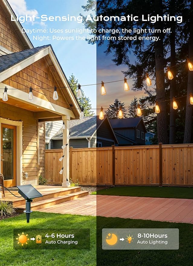 Brightown 108FT 50 LED Solar String Lights Outdoor Waterproof, Patio Lights - Image 4