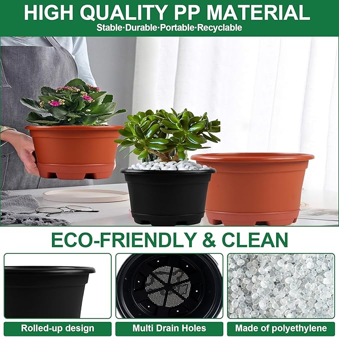5 Pack 10.5 inch Plant Pots, Planter-Pots-for-Plants-Indoor-Outdoor，Plastic - Image 3
