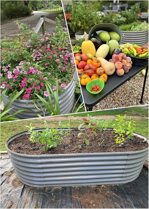A ANLEOLIFE 7-Set 8X4X2 ft Galvanized Raised Garden Bed Kit, Oval Metal Deep - Image 6
