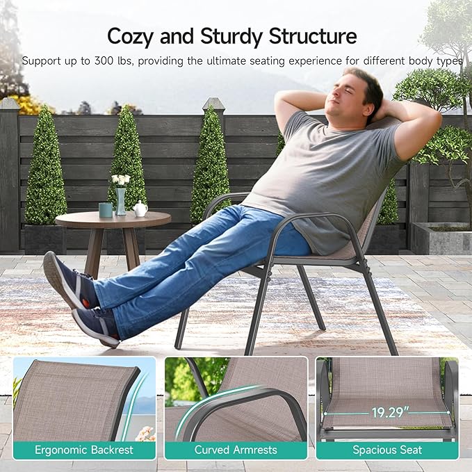 Patio Chairs Set of 4, Easily Set Up Stackable Outdoor Dining Chairs - Image 7