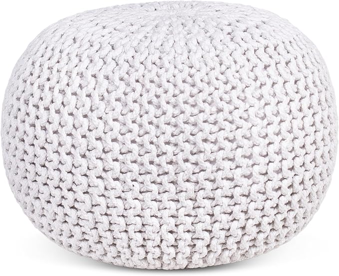 BIRDROCK HOME Round Pouf Ottoman | Cotton Braided Foot Stool - Image 8