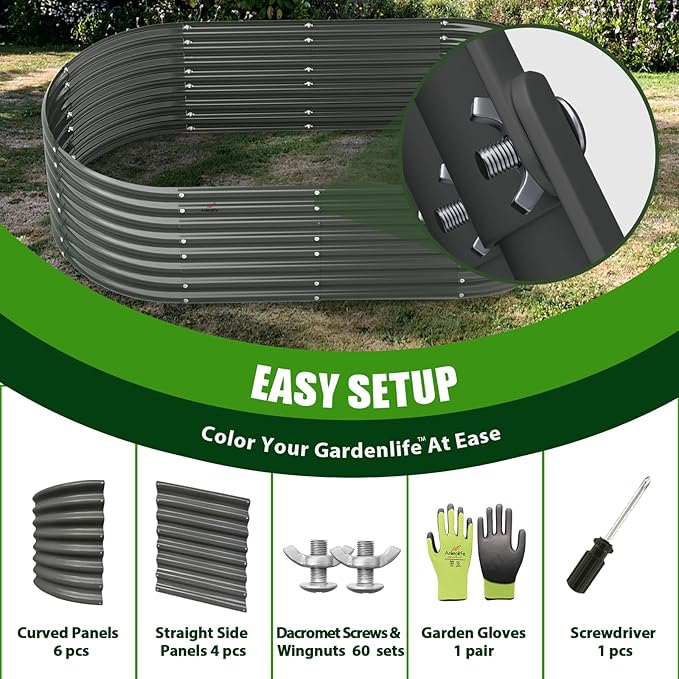 A ANLEOLIFE 7-Set 8X4X2 ft Galvanized Raised Garden Bed Kit, Oval Metal Deep - Image 7