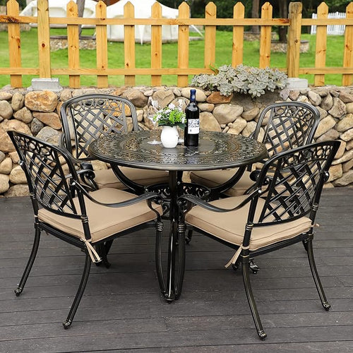 5-Piece Cast Aluminum Outdoor Patio Dining Set, All Weather Cast Aluminum by Sumshadow