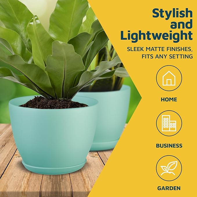 Aqua Plant Pots with Drainage Holes & Saucers 15 Pack, Indoor & Outdoor - Image 3