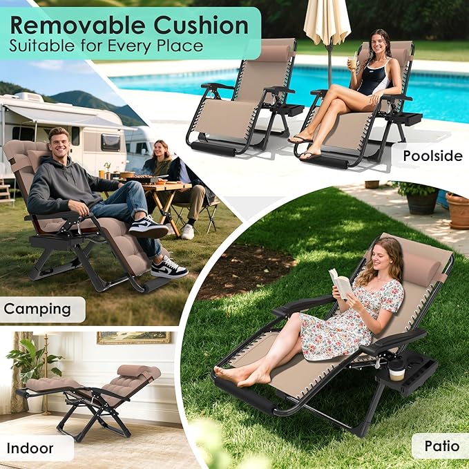 Suteck Oversized Zero Gravity Chair, 29In XL Lounge Chair w/Removable - Image 3