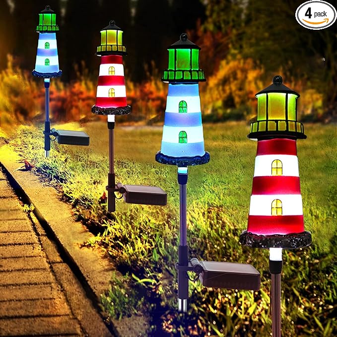 Solar Powered Waterproof Garden Lights 4 Pack – Lighthouse Design by BEIDOULUSOLARLIGHTS