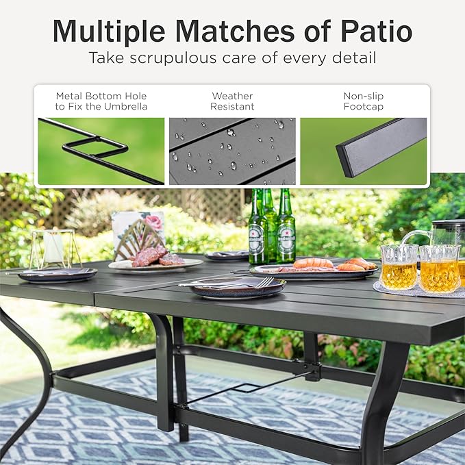 PHI VILLA Outdoor Dining Table for 6, All-Weather Large Furniture for Patio - Image 5
