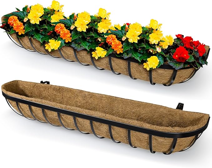 36 x 7 x 8 inches Outdoor Black Metal Planter Box, 2 Pieces by BeapTcely