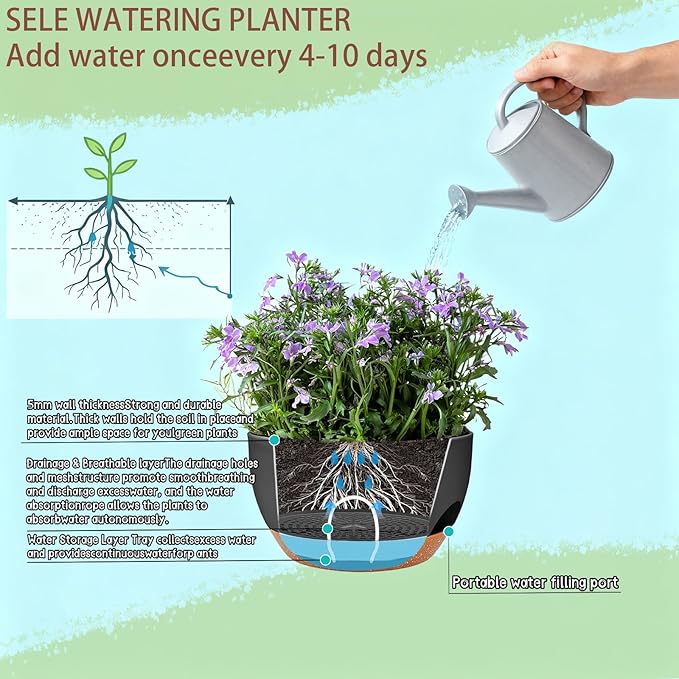 Set of 4-8 Inch Self Watering Hanging Planters - Image 9