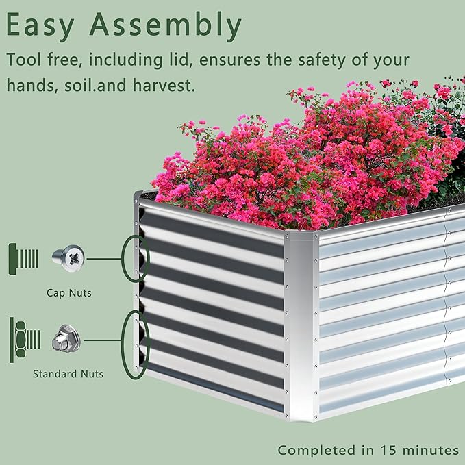 6x2x2FT Galvanized Raised Garden Bed, Planter Raised Beds-Metal Garden Box - Image 7