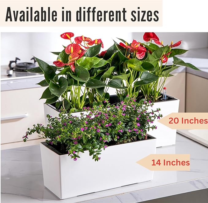 LaLaGreen Wall Planter for Outdoor White Self Watering Rectangular Window Boxes - Image 4