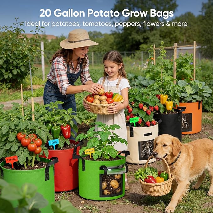 20 Gallon Potato Grow Bags: Set of 5 Colorful Gardening Supplies Fabric Pots - Image 2