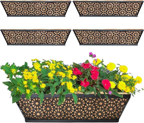 4 Pack 24" Railing Planter Window Box Deck Balcony Rail Planter Black Metal by EIMQUVW