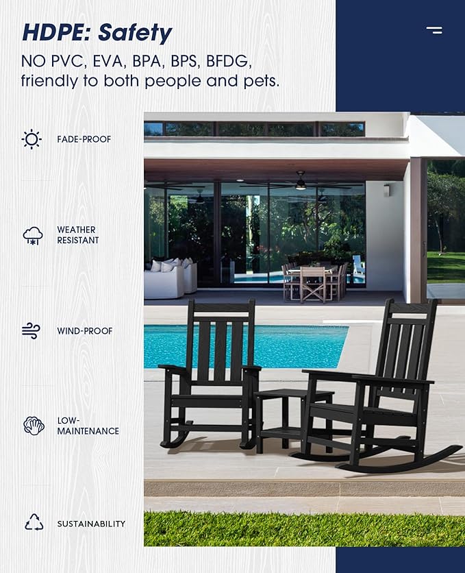 KINGYES Oversized Outdoor Rocking Chair, All-Weather Patio Rocking Chairs - Image 6